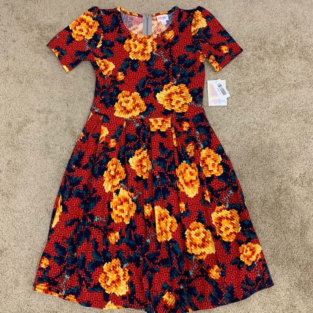 LuLaRoe Red & Yellow Floral Dress - Medium